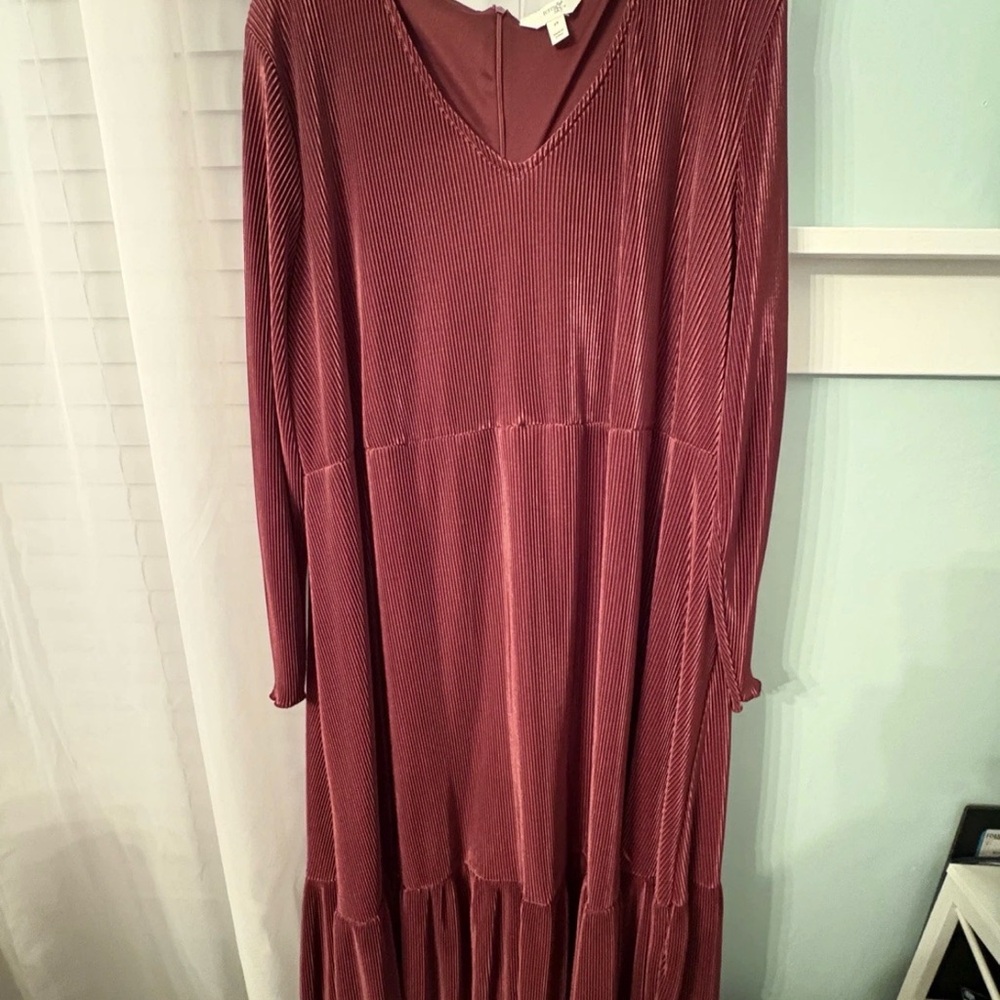 Terra & Sky Plum Burgundy Wine Crinkle Pleat Peasant Boho Tiered Dress Size 2x
